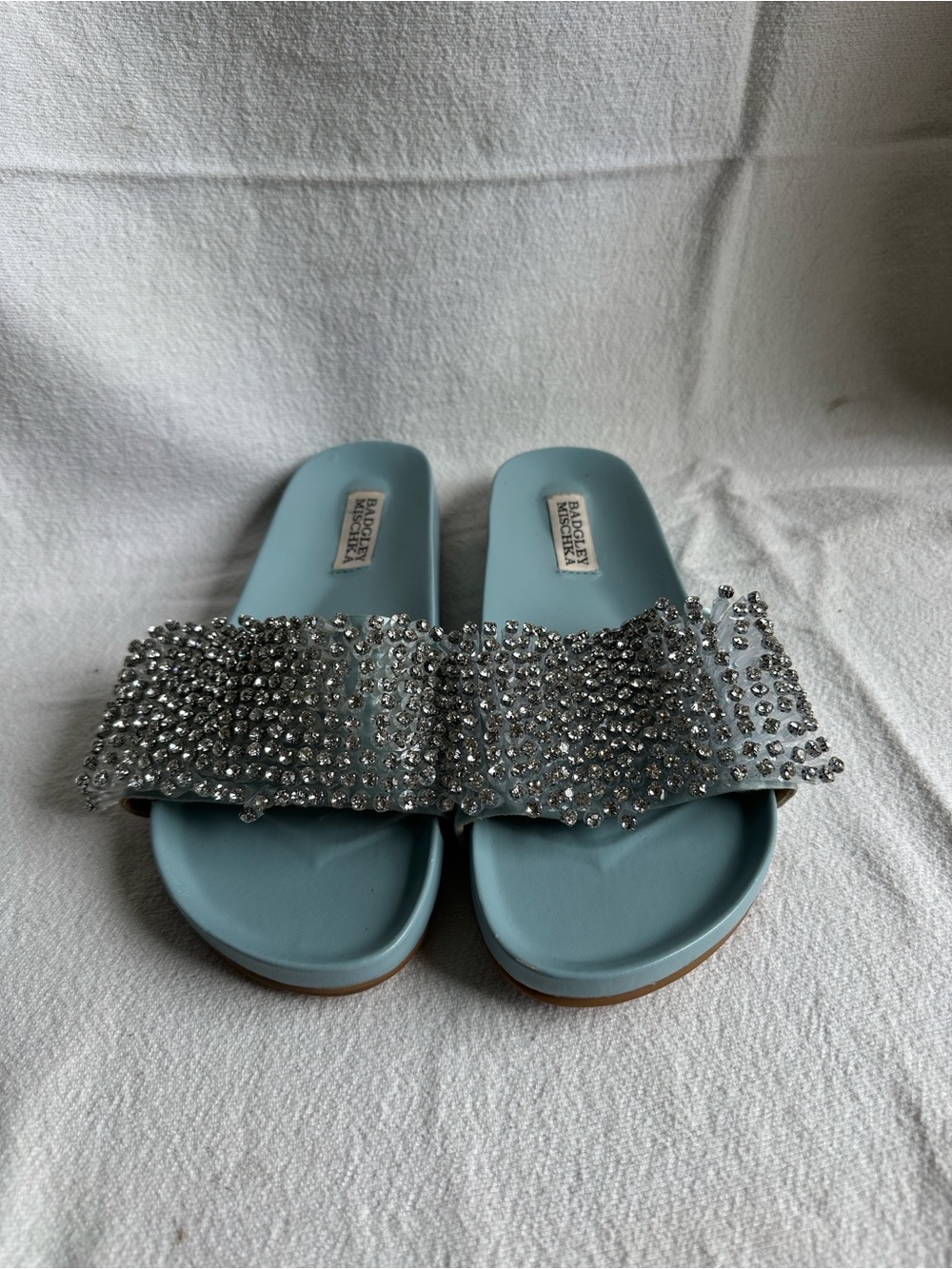 Badgley Mischka Powder Blue Crystal-Embellished Slide Sandals